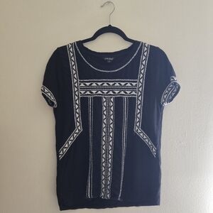 Lucky Brand Navy Tee with White Geometric Design